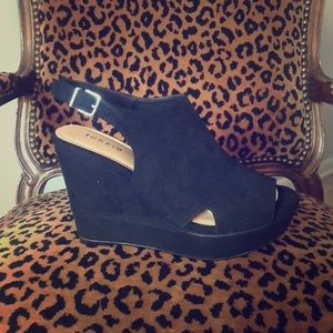 BRAND NEW black suede platform wedges